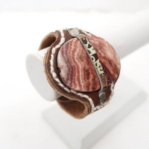 LAVAZZON leather cuff bracelet w Agate stone